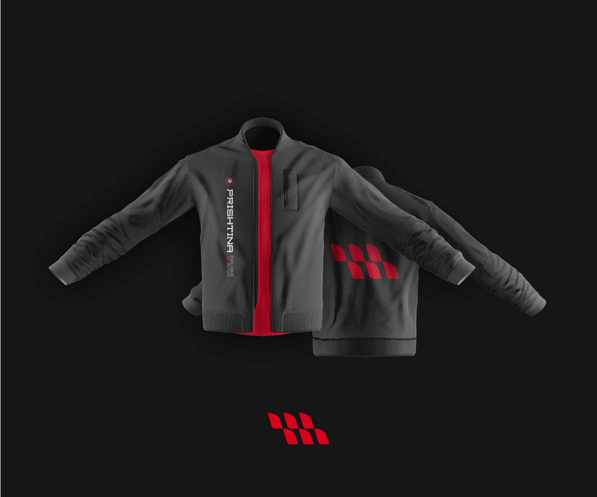 Branded vest — front and back with red accent and logo