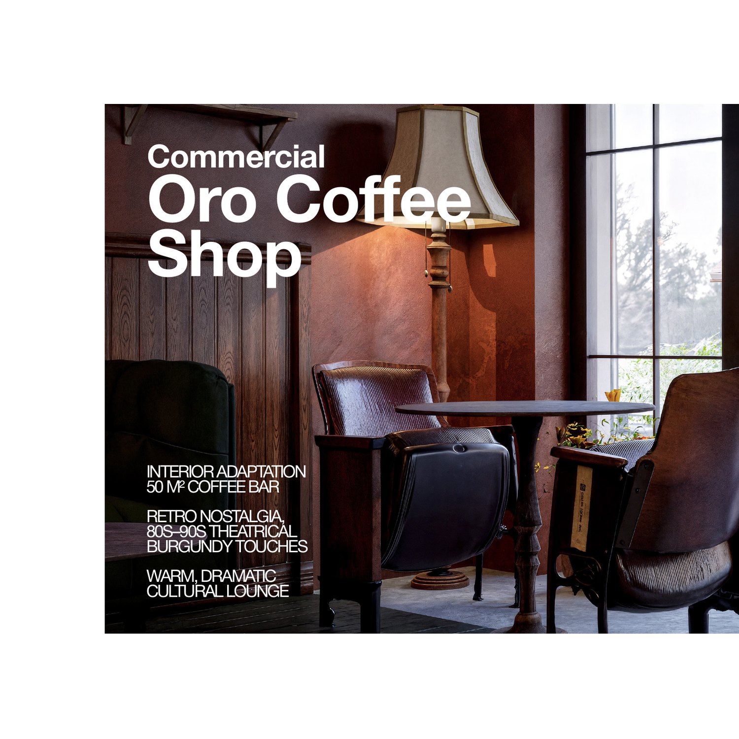 Vista Architectural Studio portfolio — Oro Coffee Shop title page over a render