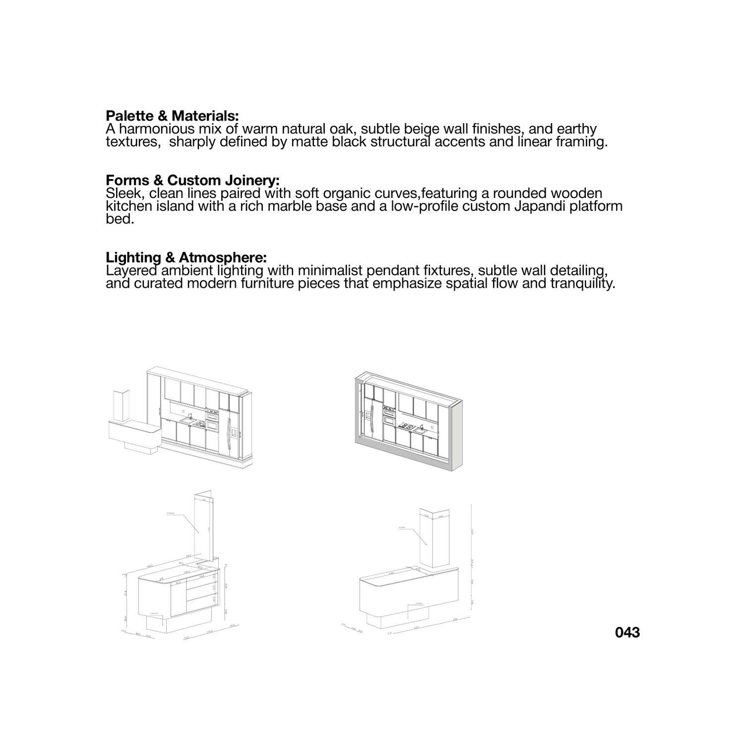 Vista Architectural Studio portfolio — materials text with joinery drawings