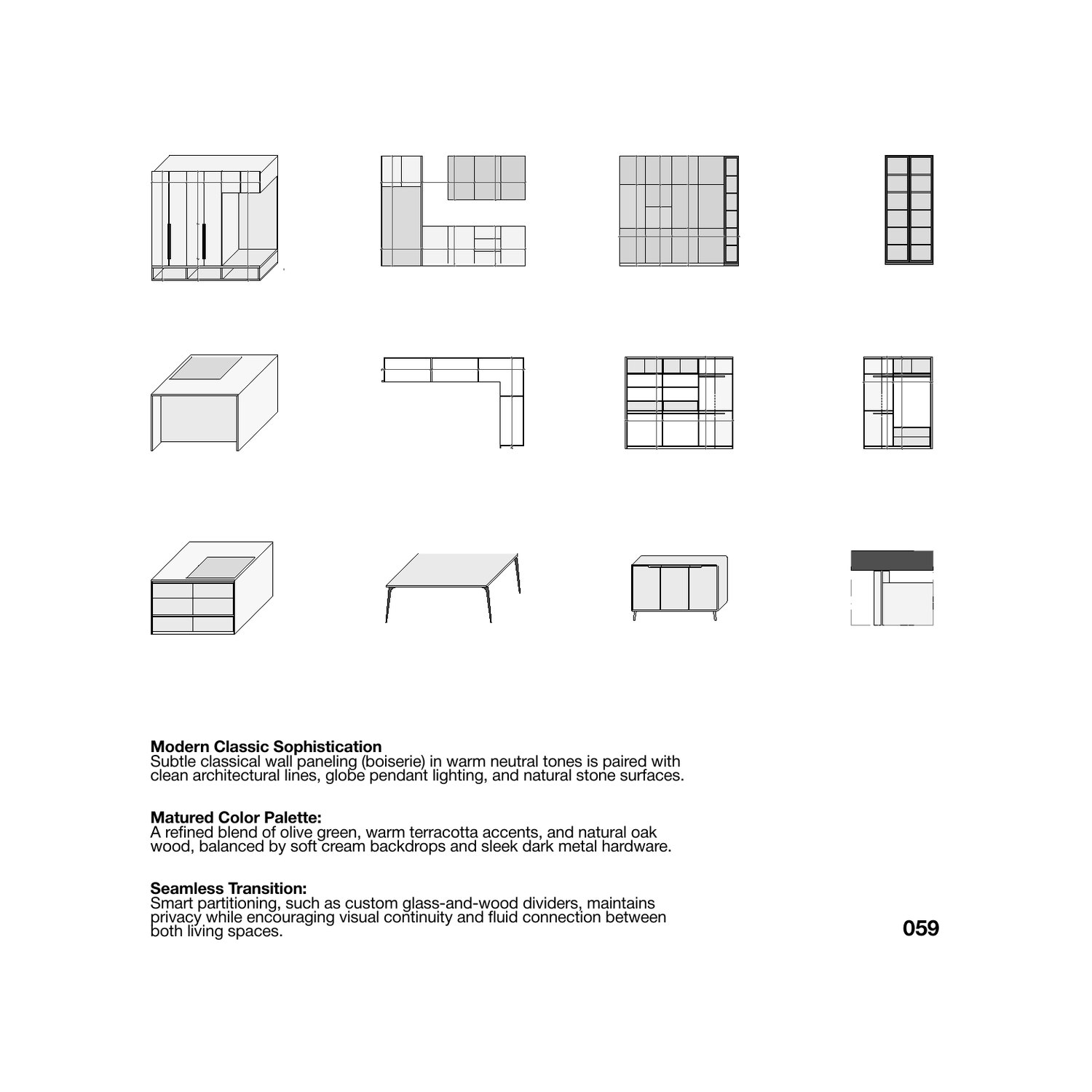 Vista Architectural Studio portfolio — furniture drawings grid with description