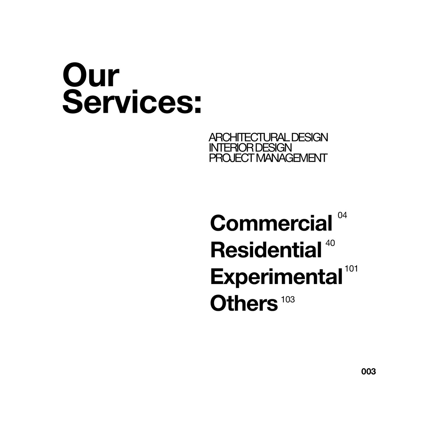Vista Architectural Studio portfolio — Our Services and contents page